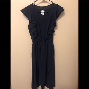 Blue knee length ruffle sleeve dress